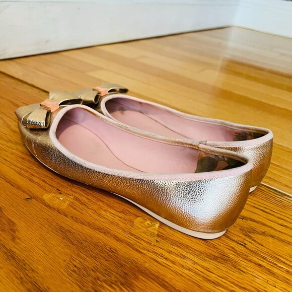 TED BAKER LONDON SATIN W/GOLD BOW BALLET FLATS WOMEN SHOES US 7.5/EU 38 - Picture 11 of 16